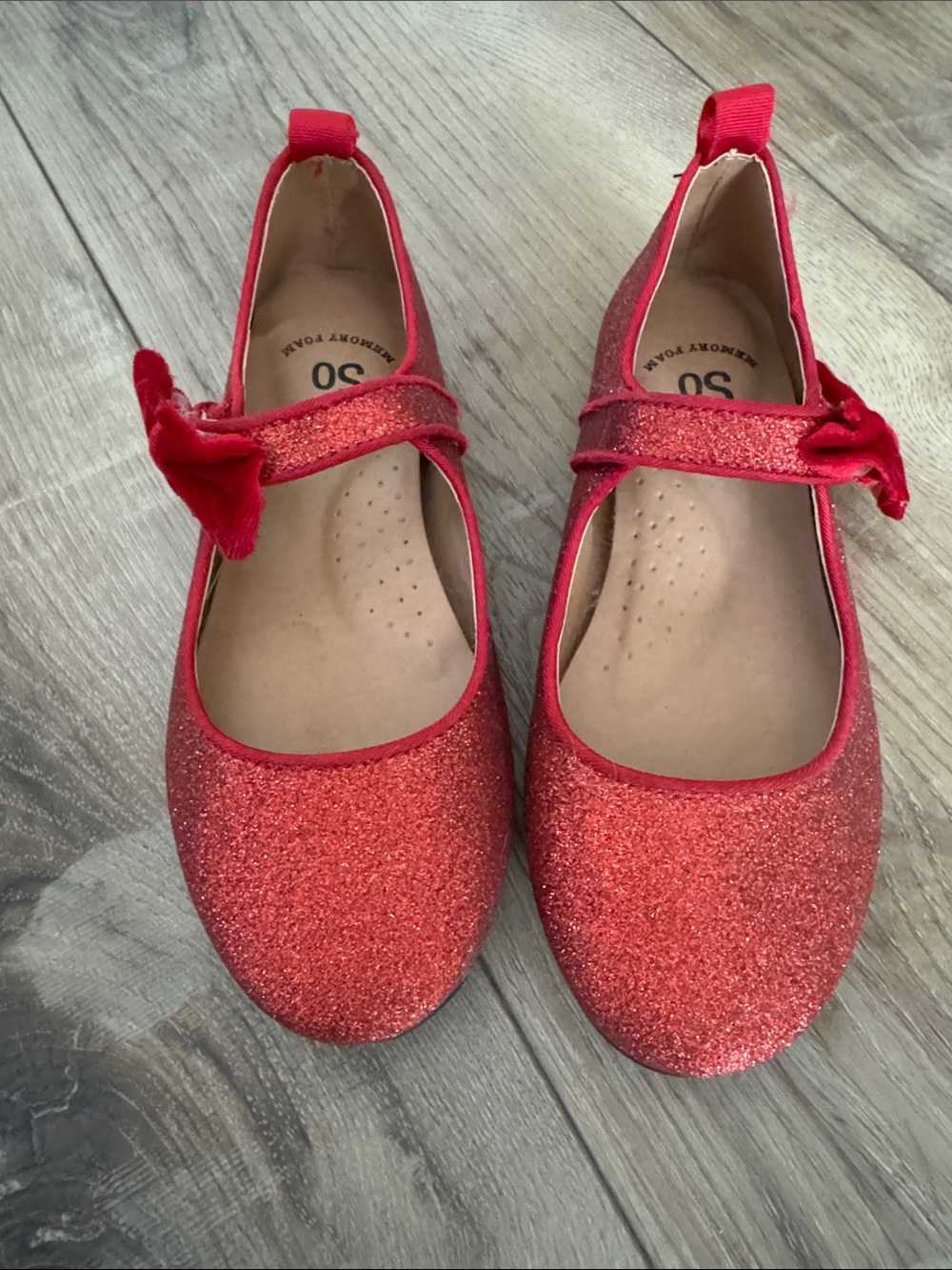SO Red Glitter Mary Jane Dress Shoes with Bow Strap